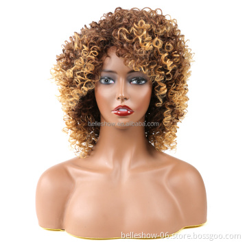 Hot sell Synthetic Afro Kinky Curly Wigs  For Black Women Heat Resistant Fiber Ombre Blonde Short Curly Wigs